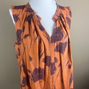 Simply Vera Vera Wang Sleeveless Blouse Size L Copper Brown Floral
